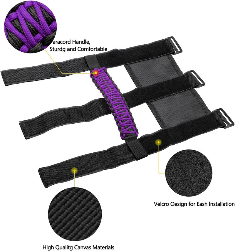 Kujunpao4 X Roll Bar Grab Handles Grip Handle Compatible with Jeep Wrangler JLU JK JKU TJ YJ LJ JT JL & Gladiator JT 1987-2021 UTV & ATV, Fits 1.5 to 3 Inch Bars 3 Straps Woven Holder(Purple) - Image 5